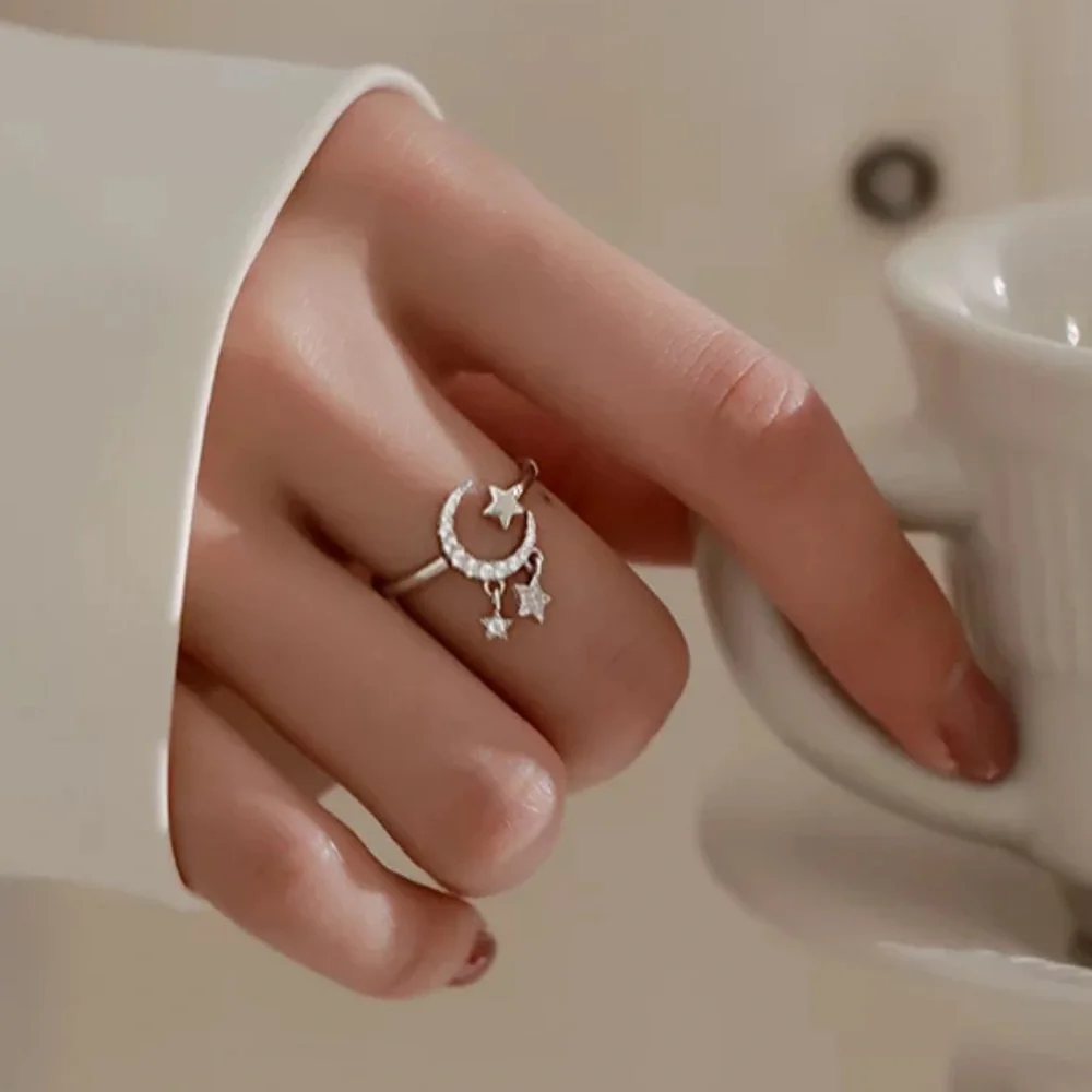 NEW MOON STAR 925 STERLING STERLING ADJUSTABLE RING, CUTE RING, SHINY RING. - Picture 2 of 6